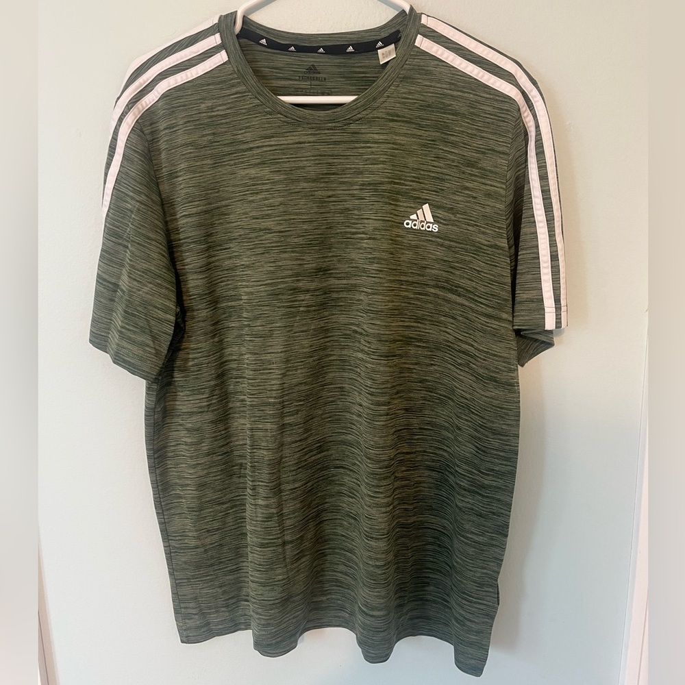 Adidas Olive Green Tee with White Accents